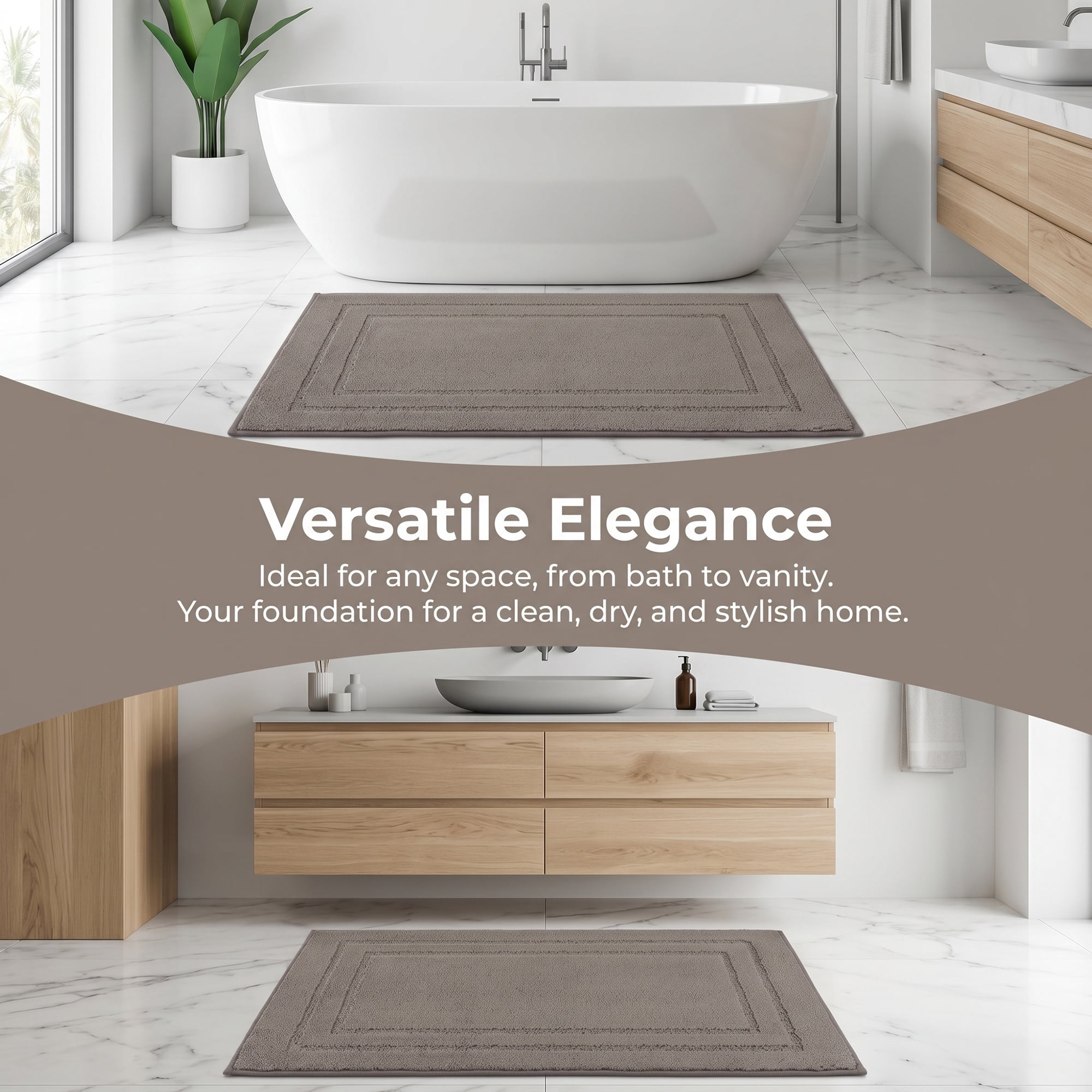 Unique Bargains Soft Non Slip Absorbent Shaggy Microfiber Bathroom Rug Khaki 24" x 16"