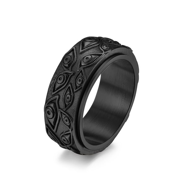 2pcs Eye Pattern 304 Stainless Steel Rotating Finger Ring Fidget Spinner Ring for Calming Worry Black Size 10(19.8mm)