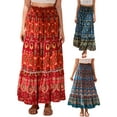 thumbnail image 3 of Suagox Women's Long Swing Skirt Boho Style Fashion Print Elastic Waist A-Line Ruffle Skirt for Party Club, 3 of 10