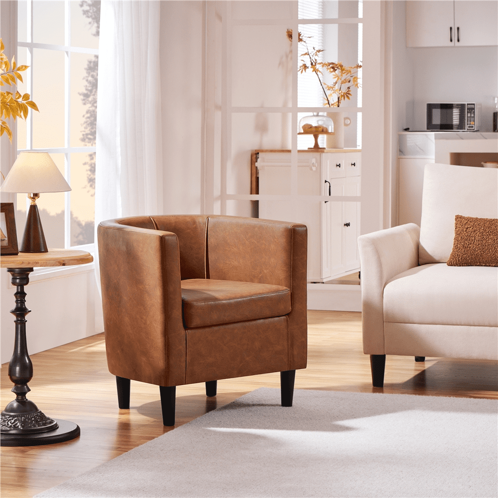Renwick Faux Leather Upholstered Club Chair for Livingroom, Brown