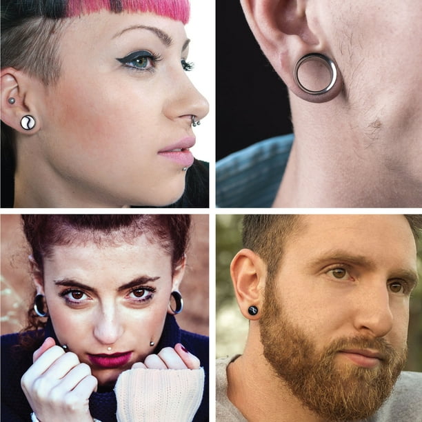 72 Pieces Ear Stretching Kit 14G 00G Marble Plugs and Tapers 14G 00G Gauges