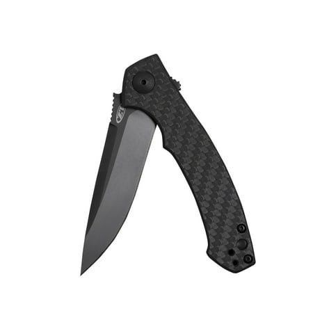 Zero Tolerance 0450CF; Folding Knife with 3.25” DLC-Coated S35VN Stainless Steel Blade, All-Black Carbon Fiber and Titanium Handle Scales, KVT Ball-Bearing Opening, Frame Lock, Pocketclip; 2.45