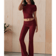 thumbnail image 7 of Solid Color Slim Fit Short Sleeve Trousers Suit Wine Red XXS, 7 of 7