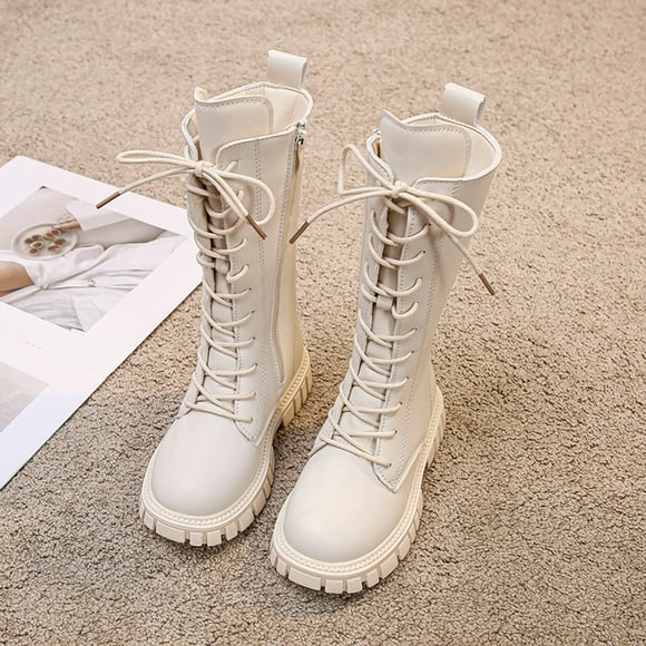 Bmisegm Children Shoes Fashionable Flat Boots Comfortable Soft Sole Leather Children Boots Princess Boots Girls Boots White 2.5