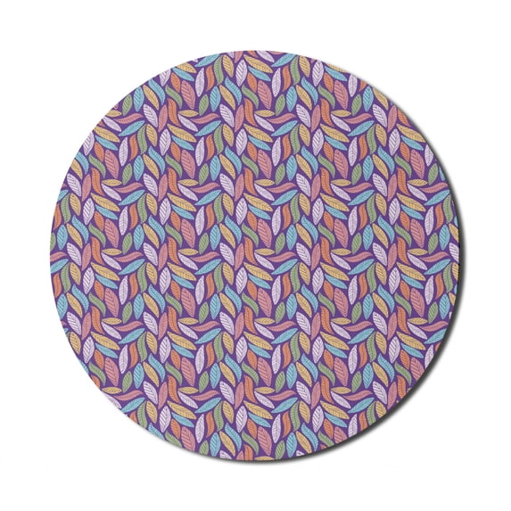 Nature Mouse Pad for Computers, Spring Leaves in Different Vibrant Tones Summer Forest Foliage Botany Theme, Round Non-Slip Thick Rubber Modern Mousepad, 8" Round, Violet Multicolor, by Ambesonne
