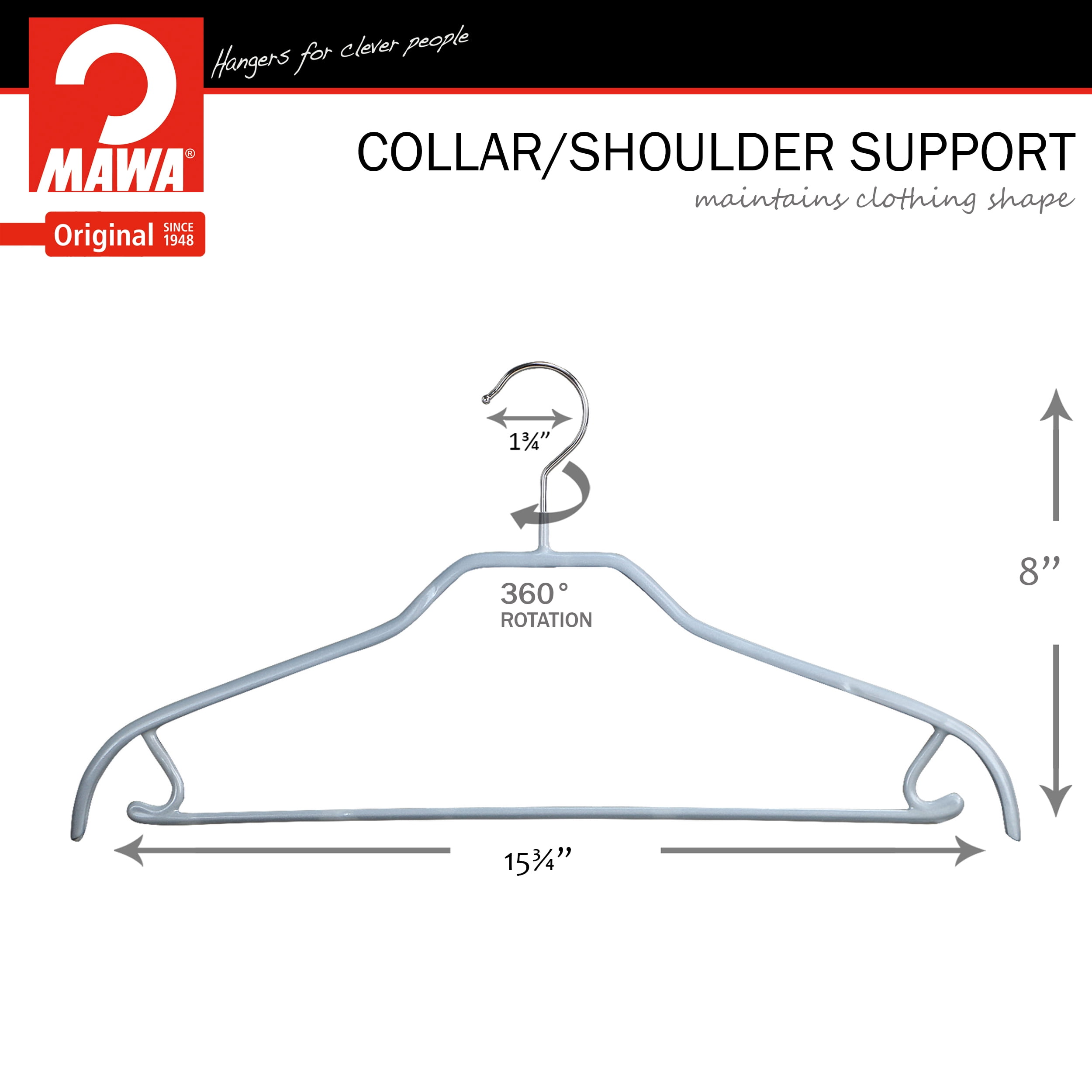 Mawa by Reston Lloyd Silhouette Series Non-Slip Space Saving Hanger with Pant Bar/Skirt Hook, Style 41/FRS, Set of 5, Silver