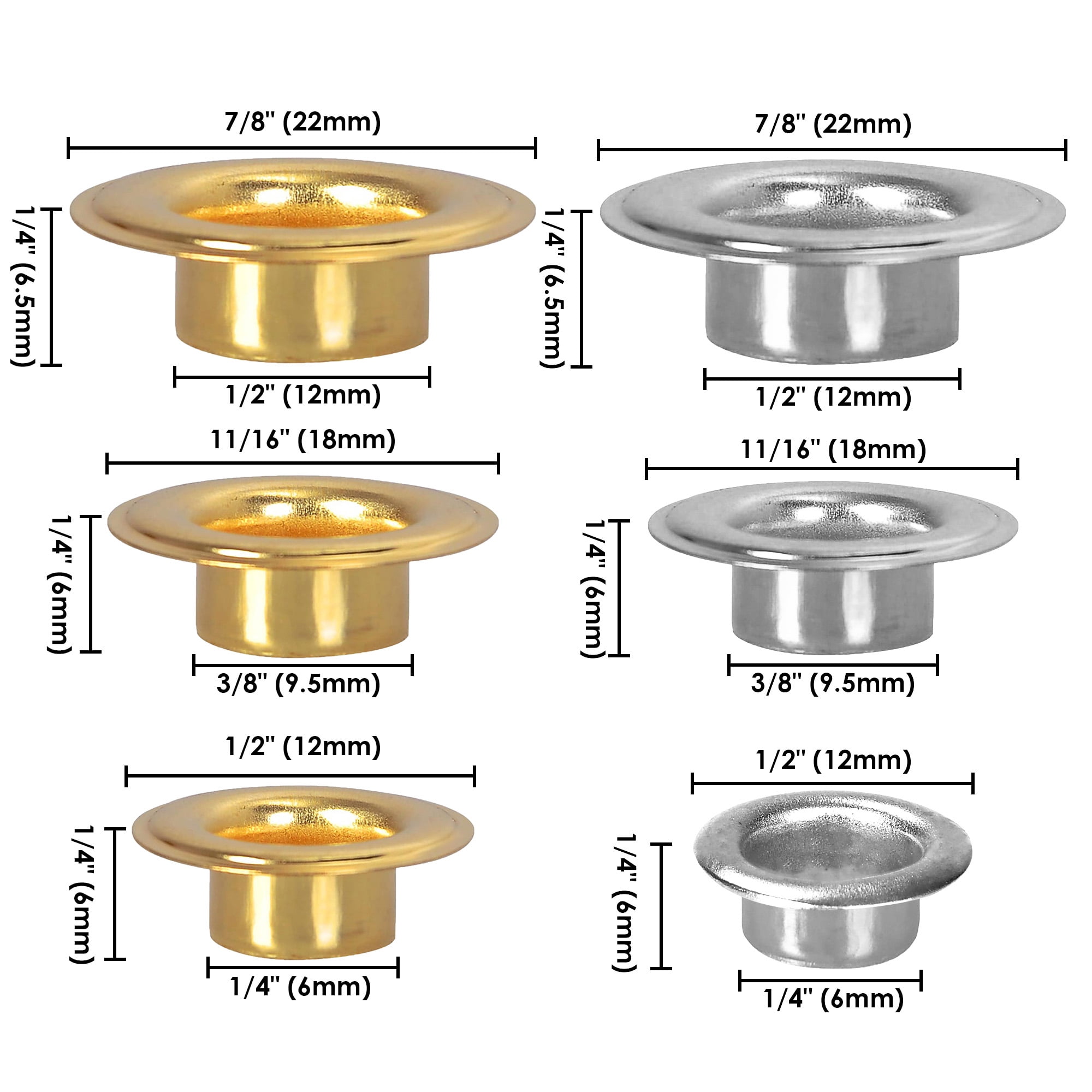 Yescom 8000 sets of 1/4"(6mm) 3/8"(9.5mm) 1/2"(12mm) Grommet Kits Eyelets and Washers for Leather Tarp Prints