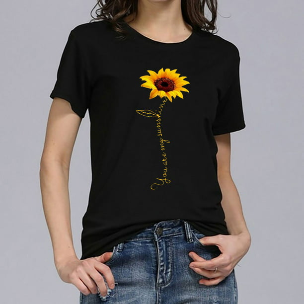 nomeni - Starmoon Women Plus Size Sunflower Print Short Sleeved T-shirt ...