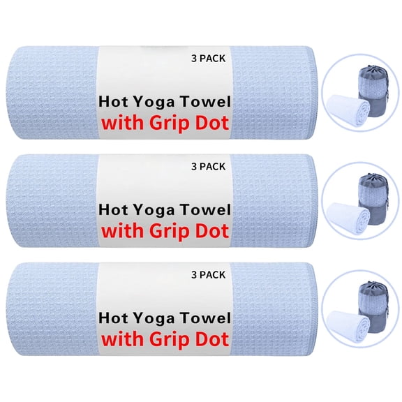 3 Pack Yoga Mat Towels with Grip Dot, Hot Yoga Towel Non Slip Yoga Mat Towel Non-Slip Sweat Absorbent Anti-Slip Yoga Towel for Bikram,Pilates