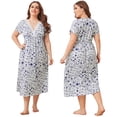 thumbnail image 4 of Women's Plus Size Short Sleeve Lace V Neck Printed Loungewear Pajamas Casual Loose Long Skirt Mumu Dress, 4 of 7
