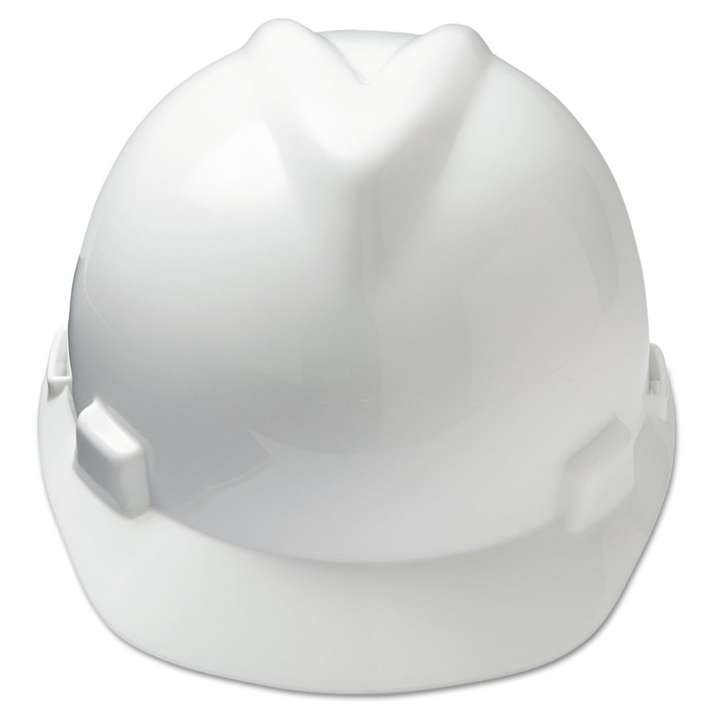 MSA 475358 V-Gard Cap Style Safety Hard Hat With Fas-Trac III Ratchet Suspension | Polyethylene Shell, Superior Impact Protection, Self Adjusting Crown Straps - Standard Size in White