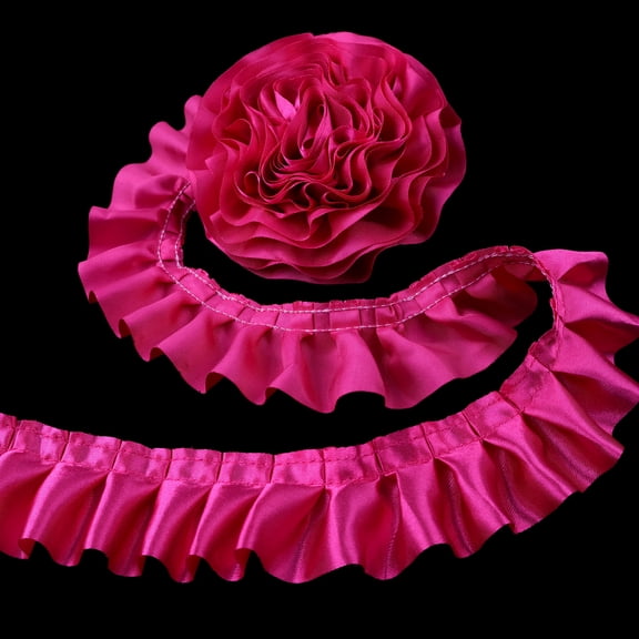 Ruffle Pleated Lace Trim Satin Ribbon Gather Ruffle Edge for Applique Sewing Crafts, Christmas,Home Decoration(Rose Red)