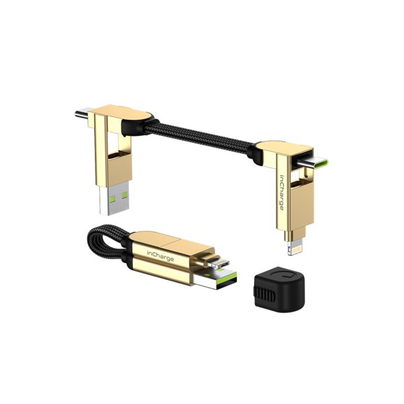 Rolling Square Incharge X Cable De Carga Múltiple Cable Cargador De Llavero Portátil 6 En 1 Con Potencia De Carga Ultrarrápida De 100 W Saturn Gold Multi Charger