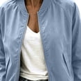 thumbnail image 5 of MaFYtyTPR Women Bomber Jacket Zip Up Windproof Flight Coat Solid Color Stand Collar Casual Spring Fall Outerwear A-Light Blue M, 5 of 6