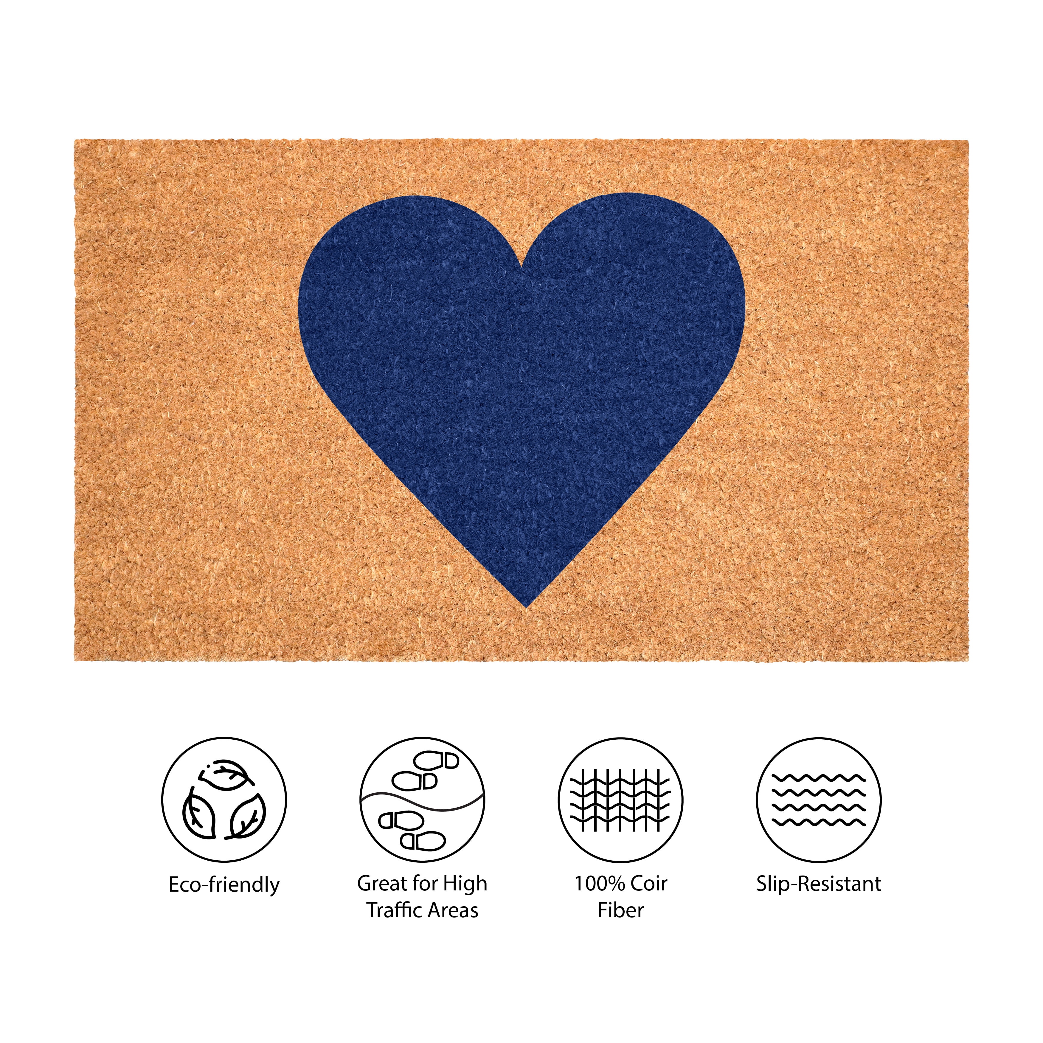 Calloway Mills Dark Blue Heart Doormat, 24" x 48"