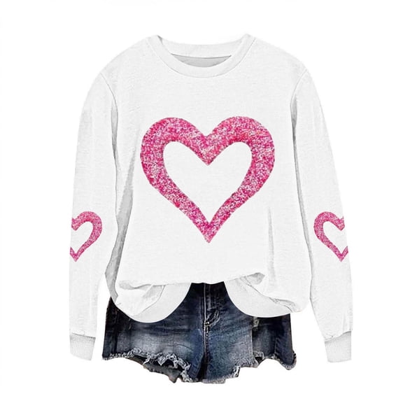 hotojiny Valentines Day Sweatshirt for Women Plus Size Crew Neck Cute Heart Graphic Shirts Casual Valentine Pullover Long Sleeve Tops