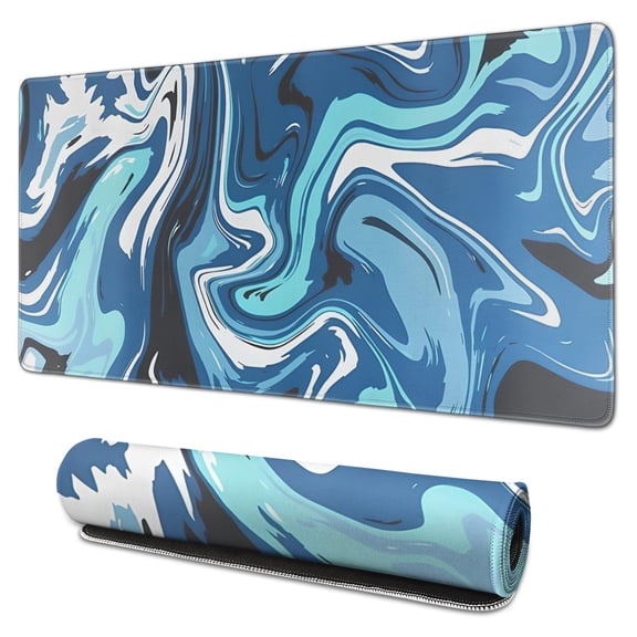 Blue, White and Black Lines pad Mousewaterproof,rubber multispandexno Slip Line Theme Gaming Mouse PadDesk Pad for Office Home Game 31.5x15.7inches