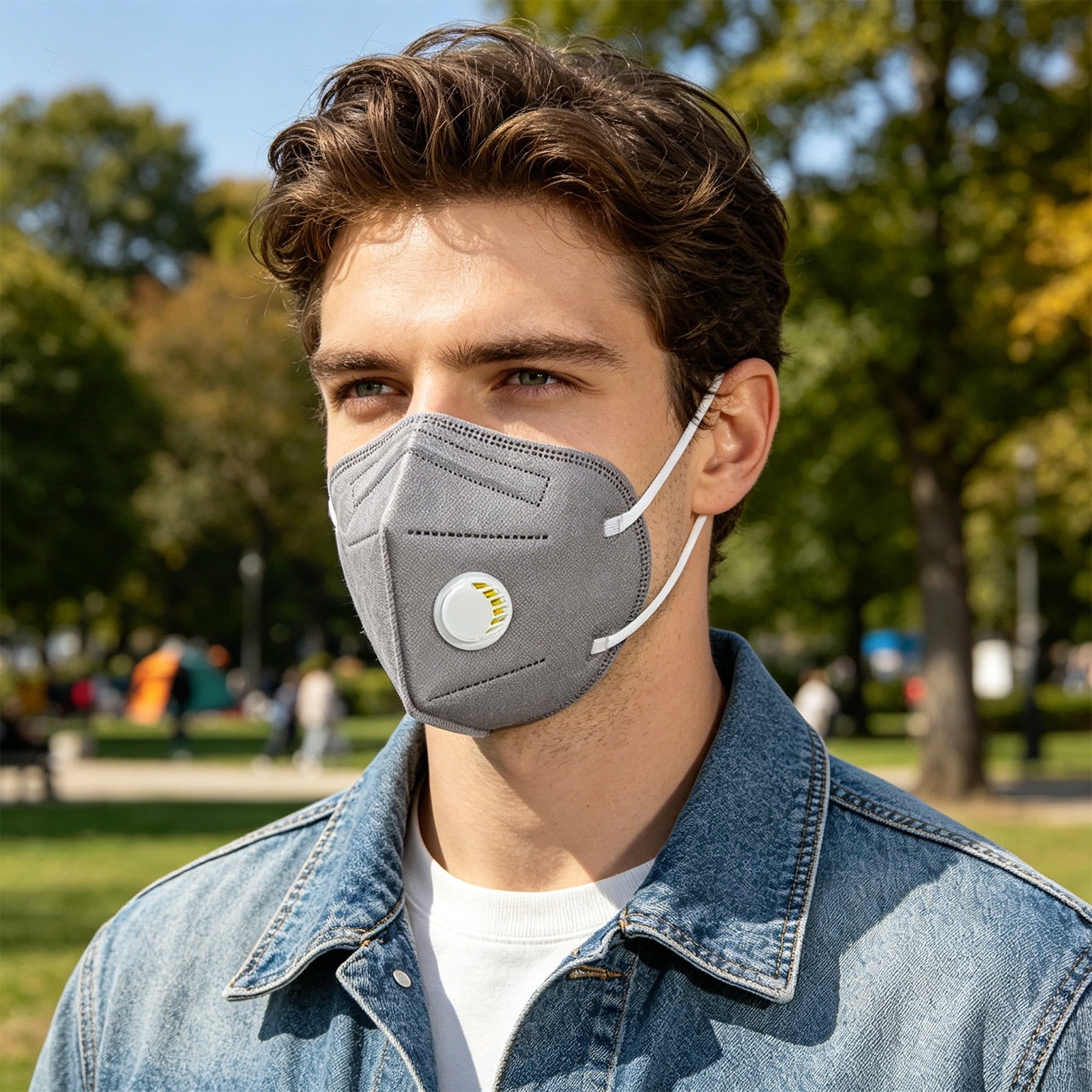3 Ply Disposable Face Masks 50 Pack Breathable Lightweight Dust Protection for Daily Use Outdoor Work Commuting Gray with White Elastic Ear Loops