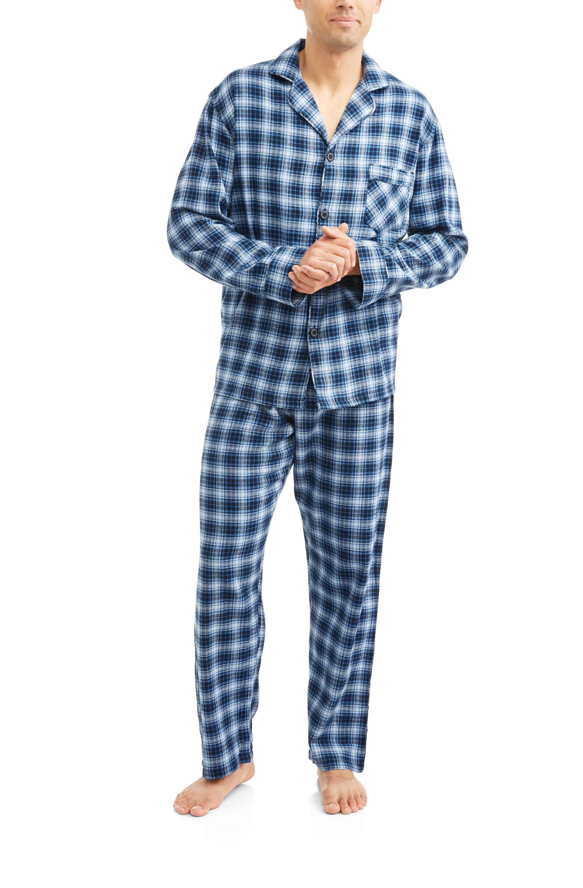 Hanes Mens 2 Piece Navy/Sky Blue Plaid Woven Sleepwear Pajama Set Sleep Set 