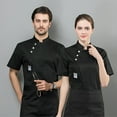 thumbnail image 2 of Cateissary Chaqueta de Chef de manga corta, delantal de cocina, ropa de tres botones, camisas de verano para hombres, suministros de cocina para Negro METRO, 2 of 6