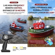 1/72 Scale Electric RC Tugboat, 2.4G 8km/h High Speed Turbojet Boat with Self-Righting Technology & Fully Sealed Waterproof Design for Pools, Lakes & Rivers - RTR