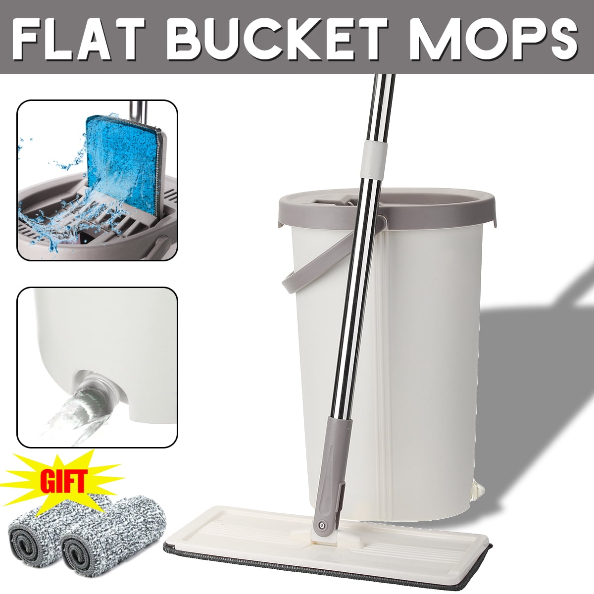 2/6/10 Pads Self Cleaning Mop Bucket System Flat Floor Drying Wringing Free Hand