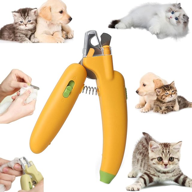 LAICAIW Pet Anti-Bleeding Nail Clippers for Beginner, Splashproof Nail Grinder Pet Nail Clippers with Led Blood Line Light, Mini Pet Nail Clipper, Pet Nail Trimmer (Banana Yellow)
