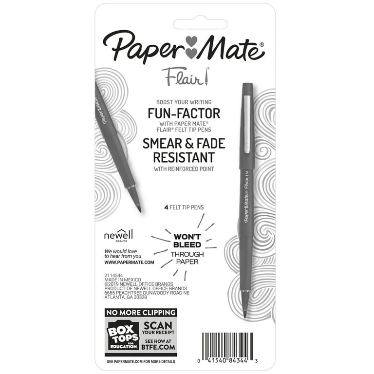 Paper Mate Flair Black Felt Tip Pens Medium Point Guard Pack of 3