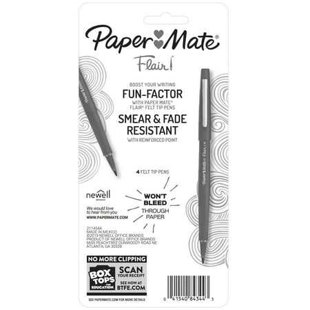 Paper Mate Flair Felt Tip Pens, Medium Point (0.7 mm), Black, 4 Count