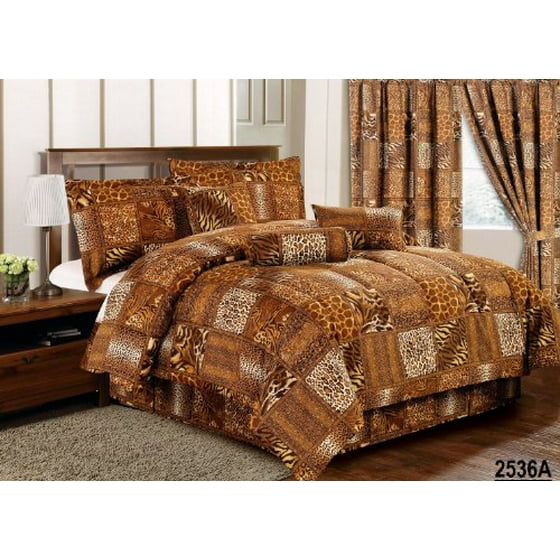 7 Piece Comforter Set Animal Safari Zebra Leopard Print Black Brown 7 Piece Comforter Set Animal Safari Zebra Leopard Print Black Brown Bed In A Bag King Com