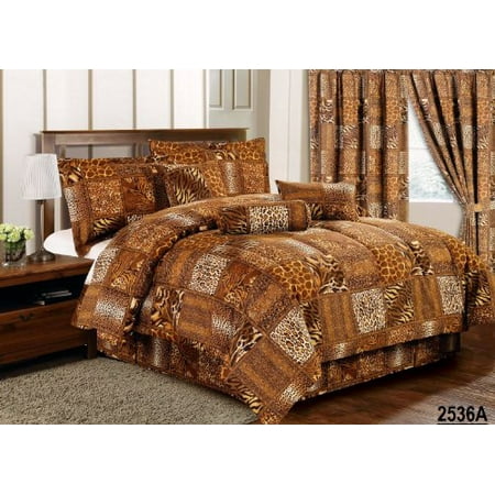 7 Piece Comforter Set Animal Safari Zebra Leopard Print Black