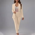 thumbnail image 3 of Scyoekwg Women's Button Lapel Business Casual Blazer Suit Set Fashion Slim 2 Piece Outfits Long Sleeve Blazer Jackets Pants Matching Set (Beige,S), 3 of 5