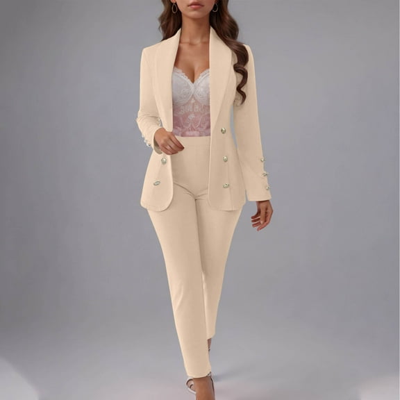 HomeGardon Lounge Sets for Women Women's Fashion Fall 2 Piece Pant Suit Dressy Long Sleeve Blazer and Slim Fit Pants Set Business Outfits, Lapel Collar Casual Blazer Pant Suit Set for Work