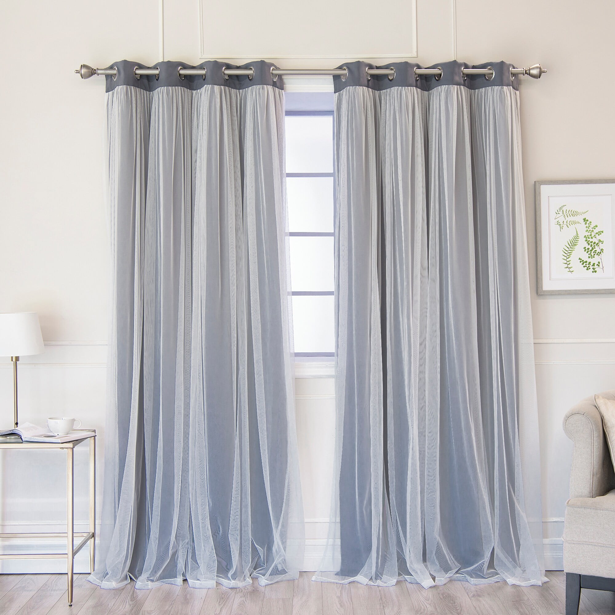 Aurora Home Star Punch Tulle Overlay Blackout Curtain Panel Pair 