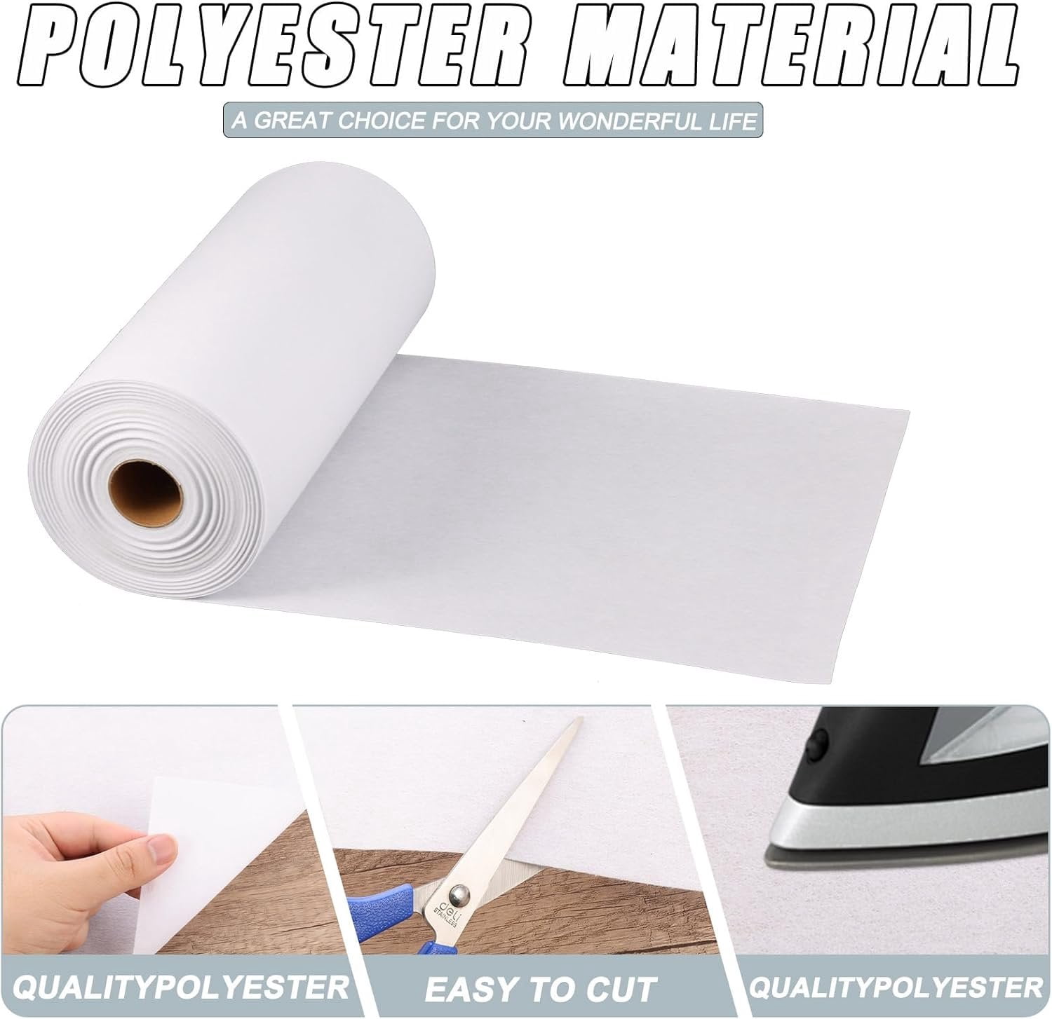 100g/m^2  Upgraded Heavy Weight White Iron- Non-Woven Fusible Interfacing 11.8" x 30.6 Yards Non-Woven Interfacing Iron  Polyester Single-Sided Interfacing for Crafts Supplies