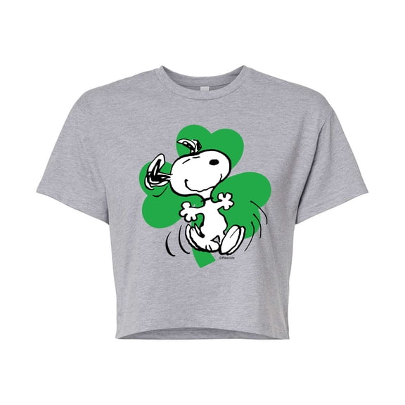 Peanuts - St. Patrick's Snoopy Clover - Juniors Cropped Graphic T-Shirt