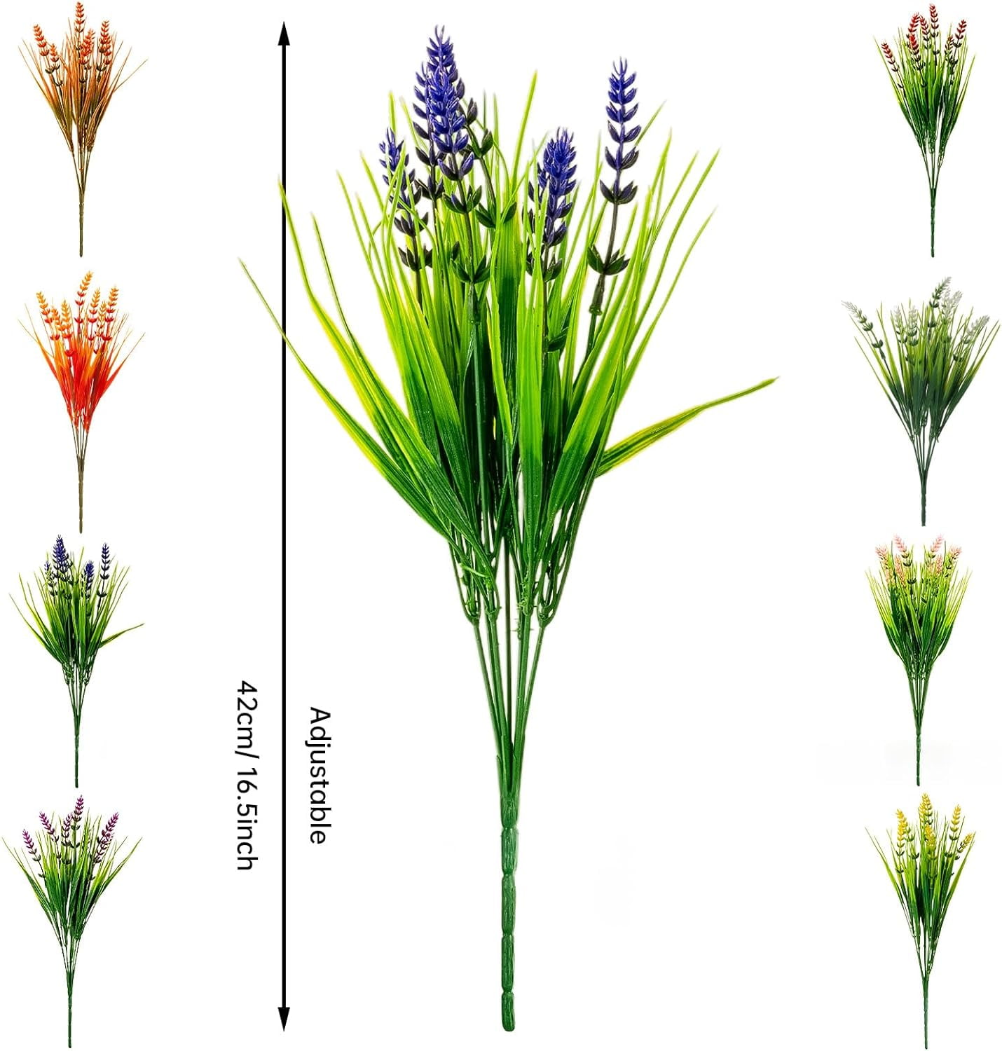 10 Bundles Artificial Plants Outdoor Fake Grass with Lavender Flowers Faux UV Resistant Greenery Garden Patio Porch Window Box Farmhouse Hanging Decorating(Purple)