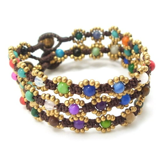 Set of 3 Multicolor Treasure Mix Stone Brass Beaded Bracelet