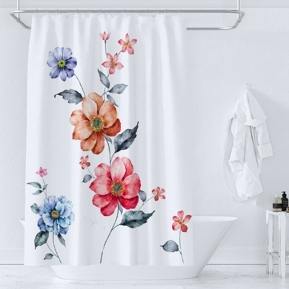 Flowers Waterproof Shower Curtain Colorful Floral Print Polyester Washable Fabri