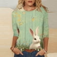 thumbnail image 6 of Ounisa Womens 3/4 Sleeve T Shirts Crew Neck Easter bunny Printed Casual Loose Fit Soft Comfy Spring Festival Daily Wear Tops S-5XL, 6 of 6