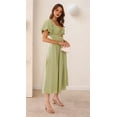 thumbnail image 4 of Women'S Summer Boho Maxi Dress V-Neck Cute Bubble Short Sleeve A-Line Long Dress with Pocket Green XL, 4 of 10