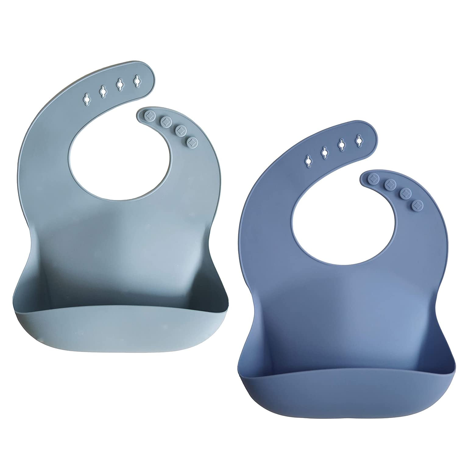 Silicone Bibs for Babies | Adjustable Fit Waterproof Bibs (Set of 2) with Multifunctional Waterproof Pouch for Girls and Boys Toddlers (Cyan Blue/Powder Blue)