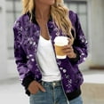 thumbnail image 2 of Women's Bomber Jacket Causal Floral Zip Up Long Sleeve Coat with Pockets 2025 Lightweight Loose Fall Fashion Outerwear Cardigan, 2 of 5