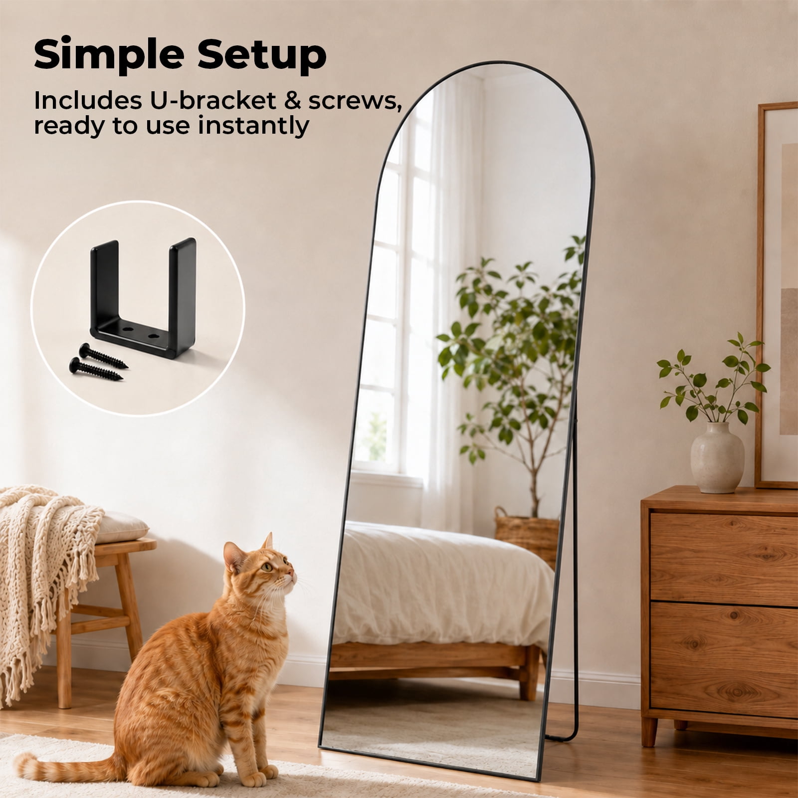 Alvantor Full Body Mirror 56"x15" with Stand, Shatterproof HD Glass, Aluminum Frame