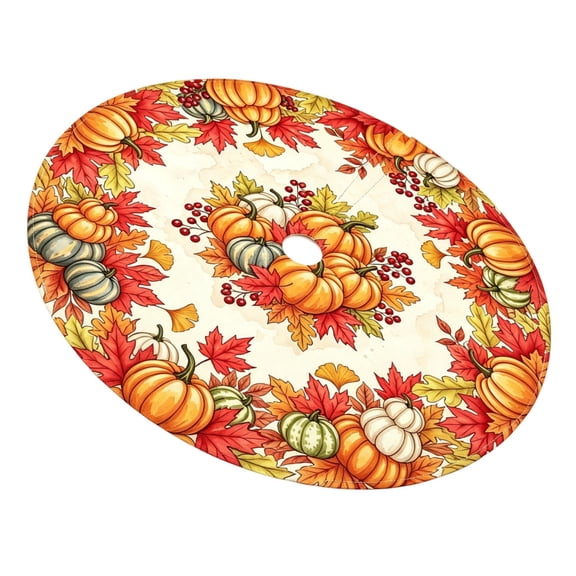 Fall Tree Skirt,Pumpkin Maple Leaf Pattern Circular Christmas Tree Base Decorative Cover for Home Seasonal Decor Livingroom Holiday Styling