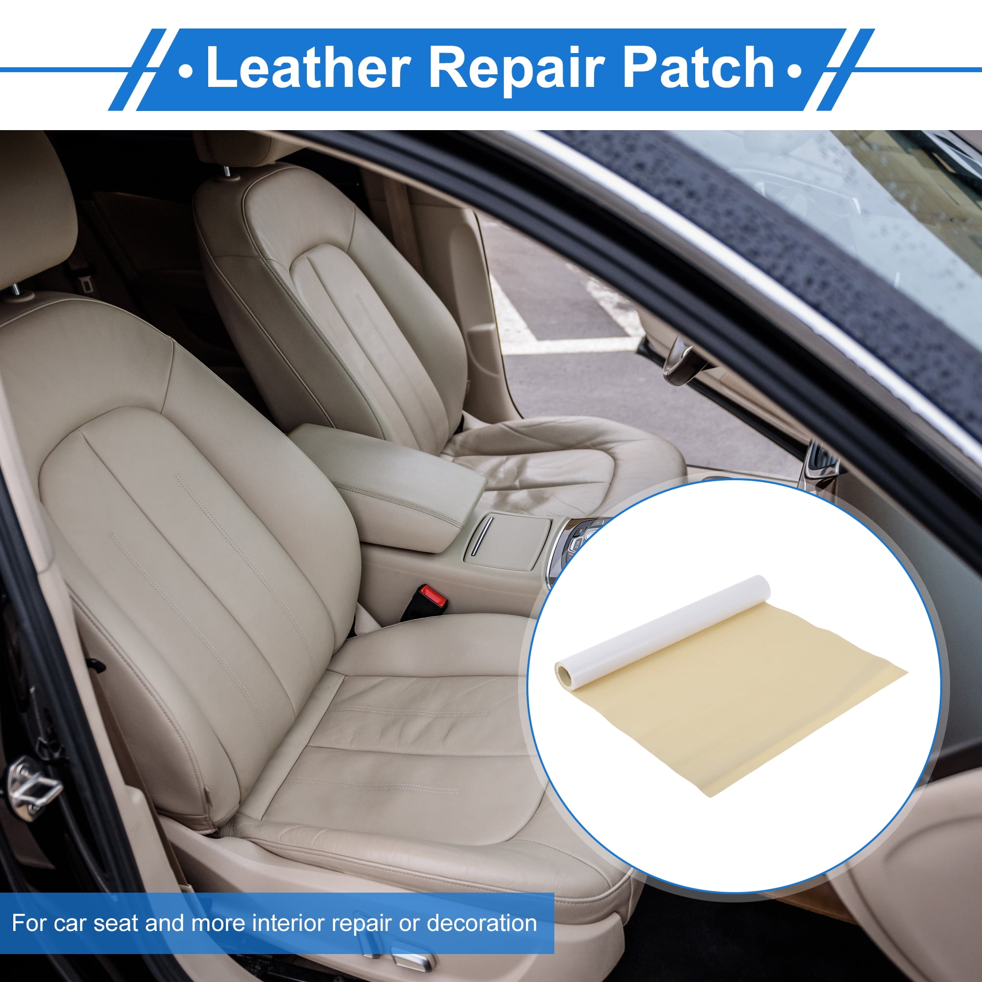 Unique Bargains Self Adhesive Leather Repair Patch Leather Repair Tape for Automotive Car Seat Sofa Couches Chair Interior Trim Beige Yellow 60" x 17"