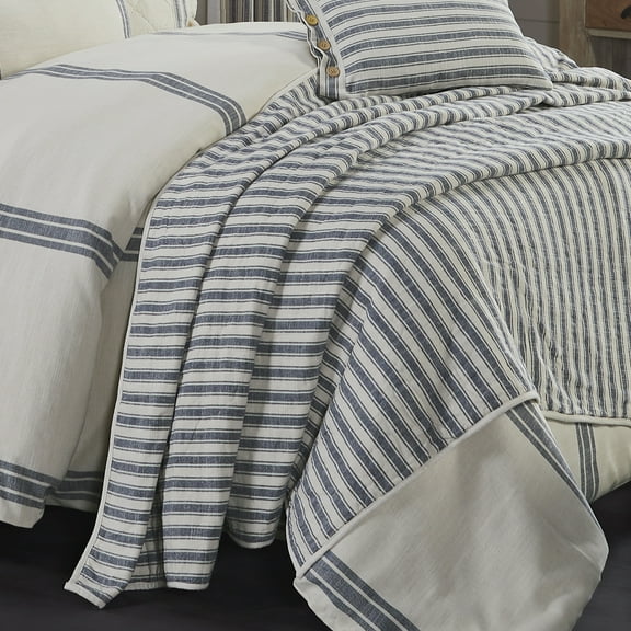 Piper Classics Market Place Blue Ticking Stripe Full/Queen Quilt