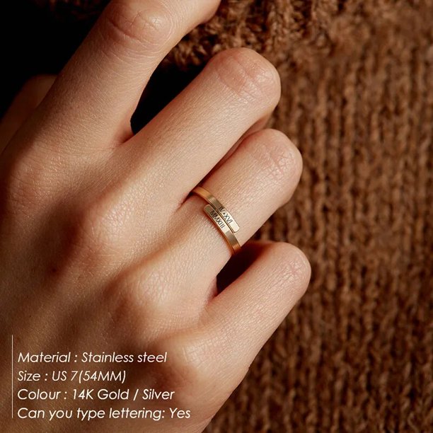 E-manco-anillo de compromiso de acero inoxidable para mujer, sortija fina ajustable con letras personalizadas, estilo minimalista