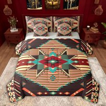 Feelyou Retro Mandala Aztec Twin Bedding Sets 7-Piece for Men, Hippie Western Fashion Bedding Comforter Set, Brown Triangle Reversible Sheet Sets, Microfiber Bedroom Decor
