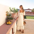 thumbnail image 3 of 2026 New Women's Square Neck Puff Sleeve Maxi Dress, Contrast Ruffle Trim Flowy Long Dress, 3 of 6
